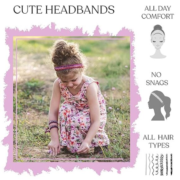 6 Glitter Headbands for Girls, adjustable non slip - Picture 2 of 5